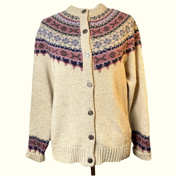 Vintage Eddie Bauer Nordic Fair Isle Wool Sweater Women’s  Size Large - Picture 1 of 10